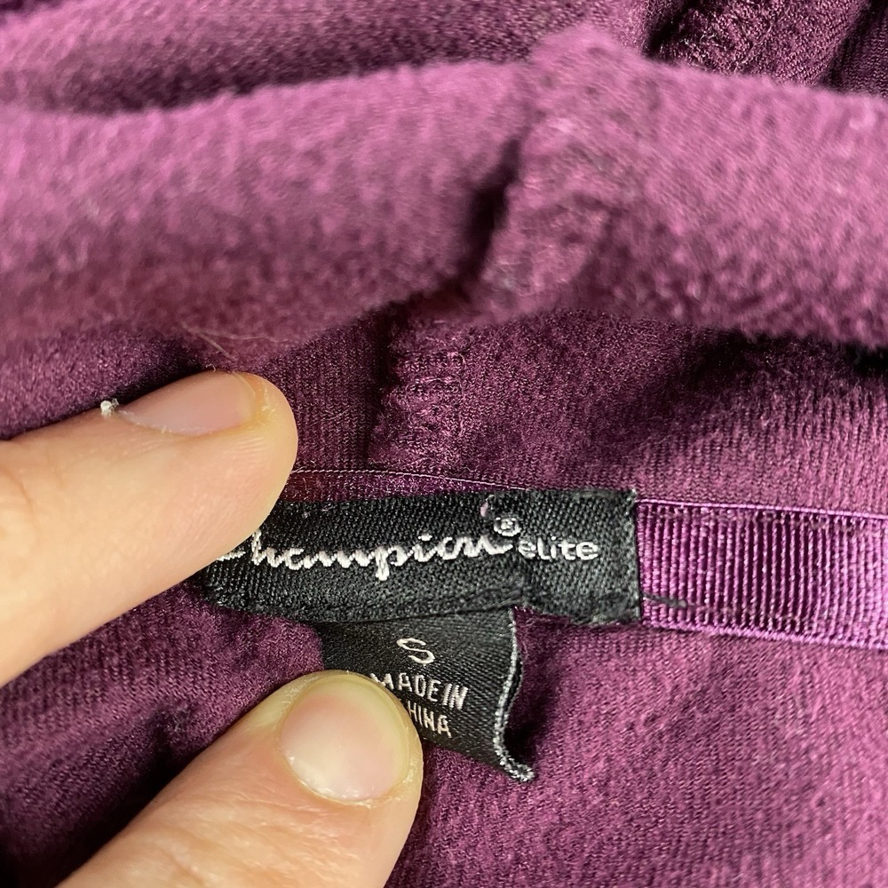 Champion Elite Velour Hoodie Pullover Womens Small Purple Black Long Sleeve - Picture 11 of 16